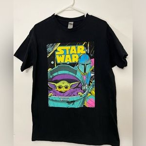 Men's Star Wars The Mandalorioan The Child & Mando Psychedelic Poster Tee Medium